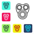 Black line Gas mask icon isolated on white background. Respirator sign. Set icons in color square buttons. Vector Royalty Free Stock Photo