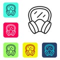 Black line Gas mask icon isolated on white background. Respirator sign. Set icons in color square buttons. Vector Royalty Free Stock Photo