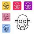 Black line Gas mask icon isolated on white background. Respirator sign. Set icons in color square buttons. Vector Royalty Free Stock Photo