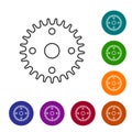 Black line Gear icon isolated on white background. Cogwheel gear settings sign. Cog symbol. Set icons in color circle Royalty Free Stock Photo