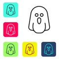 Black line Ghost icon isolated on white background. Happy Halloween party. Set icons in color square buttons. Vector Royalty Free Stock Photo