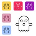 Black line Ghost icon isolated on white background. Happy Halloween party. Set icons in color square buttons. Vector Royalty Free Stock Photo