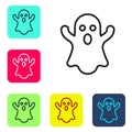 Black line Ghost icon isolated on white background. Happy Halloween party. Set icons in color square buttons. Vector Royalty Free Stock Photo