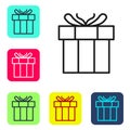 Black line Gift box icon isolated on white background. Valentines day. Set icons in color square buttons. Vector Royalty Free Stock Photo
