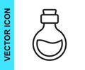 Black line Glass bottle with magic elixir icon isolated on white background. Computer game asset. Vector Royalty Free Stock Photo