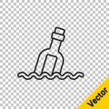 Black line Glass bottle with a message in water icon isolated on transparent background. Letter in the bottle. Pirates symbol.
