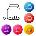 Black line Glass jar with candies inside icon isolated on white background. Set icons colorful circle buttons. Vector Royalty Free Stock Photo