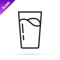 Black line Glass with water icon isolated on white background. Soda glass. Vector Royalty Free Stock Photo