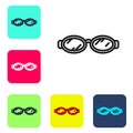 Black line Glasses for swimming icon isolated on white background. Goggles sign. Diving underwater equipment. Set icons Royalty Free Stock Photo