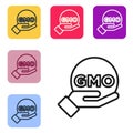 Black line GMO icon isolated on white background. Genetically modified organism acronym. Dna food modification. Set Royalty Free Stock Photo