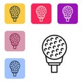 Black line Golf ball on tee icon isolated on white background. Set icons in color square buttons. Vector Royalty Free Stock Photo