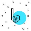 Black line Golf club with ball icon isolated on white background. Random dynamic shapes. Vector Royalty Free Stock Photo