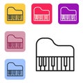 Black line Grand piano icon isolated on white background. Musical instrument. Set icons in color square buttons. Vector Royalty Free Stock Photo