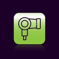 Black line Hair dryer icon isolated on black background. Hairdryer sign. Hair drying symbol. Blowing hot air. Green Royalty Free Stock Photo