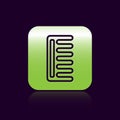 Black line Hairbrush icon isolated on black background. Comb hair sign. Barber symbol. Green square button. Vector Royalty Free Stock Photo