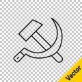 Black line Hammer and sickle USSR icon isolated on transparent background. Symbol Soviet Union. Vector Royalty Free Stock Photo