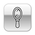 Black line Hand mirror icon isolated on white background. Silver square button. Vector Royalty Free Stock Photo