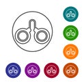 Black line Handcuffs icon isolated on white background. Set icons in color circle buttons. Vector