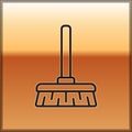 Black line Handle broom icon isolated on gold background. Cleaning service concept. Vector Illustration