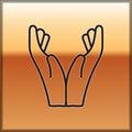 Black line Hands in praying position icon isolated on gold background. Prayer to god with faith and hope. Vector Royalty Free Stock Photo