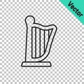 Black line Harp icon isolated on transparent background. Classical music instrument, orhestra string acoustic element