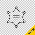 Black line Hexagram sheriff icon isolated on transparent background. Police badge icon. Vector Illustration