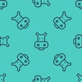 Black line Hippo or Hippopotamus icon isolated seamless pattern on green background. Animal symbol. Vector