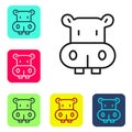 Black line Hippo or Hippopotamus icon isolated on white background. Animal symbol. Set icons in color square buttons Royalty Free Stock Photo