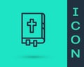 Black line Holy bible book icon isolated on green background. Vector Illustration Royalty Free Stock Photo