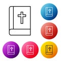 Black line Holy bible book icon isolated on white background. Set icons colorful circle buttons. Vector Royalty Free Stock Photo