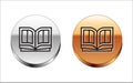 Black line Holy bible book icon isolated on white background. Silver-gold circle button. Vector Illustration Royalty Free Stock Photo