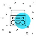 Black line Home stereo with two speakers icon isolated on white background. Music system. Random dynamic shapes. Vector