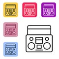 Black line Home stereo with two speakers icon isolated on white background. Music system. Set icons in color square