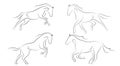 Black line horse on white background. Running horse sketch style Royalty Free Stock Photo