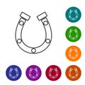 Black line Horseshoe icon isolated on white background. Set icons in color circle buttons. Vector Royalty Free Stock Photo