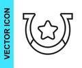 Black line Horseshoe icon isolated on white background. Vector