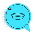 Black line Hotdog sandwich icon isolated on white background. Sausage icon. Fast food sign. Blue speech bubble symbol Royalty Free Stock Photo