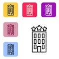 Black line Hotel building icon isolated on white background. Set icons in color square buttons. Vector Royalty Free Stock Photo