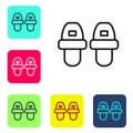 Black line Hotel slippers icon isolated on white background. Flip flops sign. Set icons in color square buttons. Vector Royalty Free Stock Photo