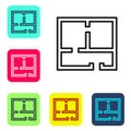 Black line House plan icon isolated on white background. Set icons in color square buttons. Vector Illustration Royalty Free Stock Photo