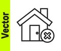 Black line House with wrong mark icon isolated on white background. Home and close, delete, remove symbol. Vector Royalty Free Stock Photo