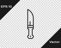 Black line Hunter knife icon isolated on transparent background. Army knife. Vector