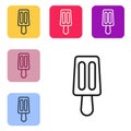 Black line Ice cream on stick icon isolated on white background. Sweet symbol. Set icons in color square buttons. Vector Royalty Free Stock Photo