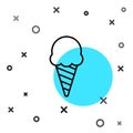 Black line Ice cream in waffle cone icon isolated on white background. Sweet symbol. Random dynamic shapes. Vector Royalty Free Stock Photo
