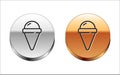 Black line Ice cream in waffle cone icon isolated on white background. Sweet symbol. Silver-gold circle button. Vector Royalty Free Stock Photo