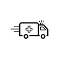 Black line icon for Ambulance van, medical and car