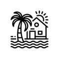 Black line icon for Beach, house and resort