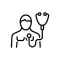 Black line icon for Body Check, checkup and patient