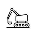 Black line icon for Bulldozer, excavator and road Royalty Free Stock Photo