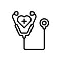 Black line icon for Care, stethoscope and doctor Royalty Free Stock Photo